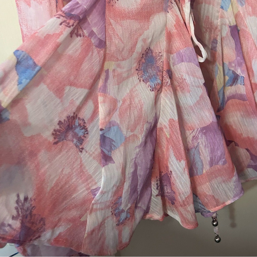 Vici Pink and Lavender Floral Wrap Mini Dress - Picture 5 of 7